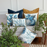 kit 6 capas almofadas mar em linhao branco com algas azuis e veludo