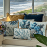 capas almofadas lar doce mar em linhao branco com algas azuis lado