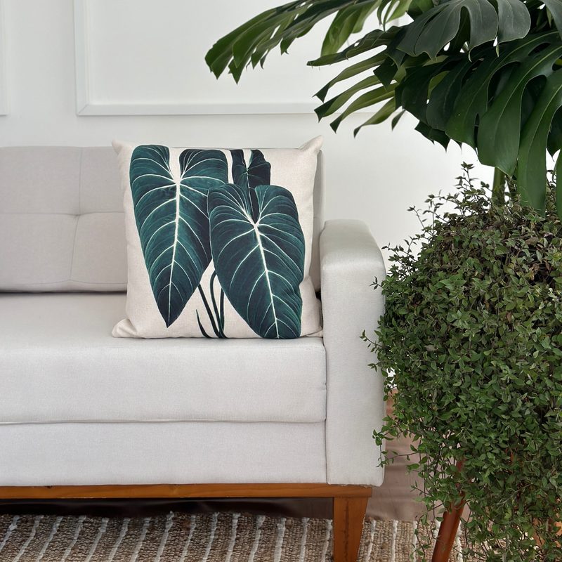 capa almofada planta anturio verde em linhao 45x45 sofa
