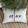 capa almofada linhao branco palavra relax 45x30 detalhes
