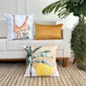 kit 3 capas almofadas decorativas veludo mostarda girafa e bananeira