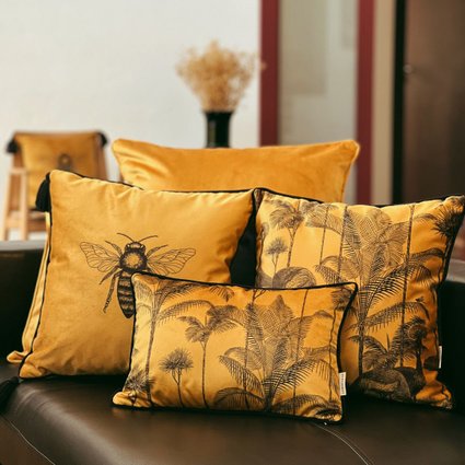 kit 4 capas almofadas veludo mostarda abelha e pavao