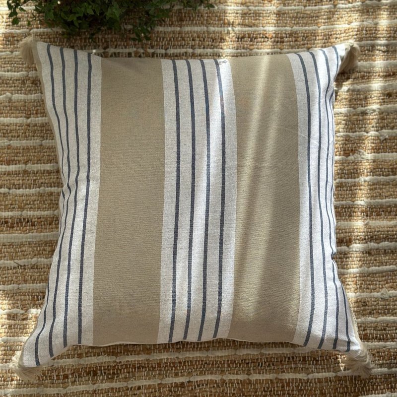 capa de almofada linho entreposto listrada com tassels 60x60 chao 25