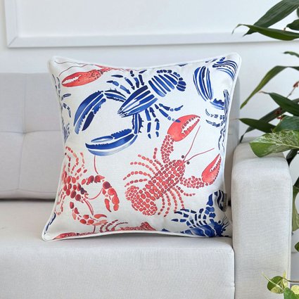 capa almofada lagosta em linhao branco 45x45