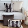 kit 4 capas almofadas veludo marrom folhas e off white