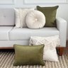 kit 5 capas almofadas artesanais macrame redonda veludo e verde oliva
