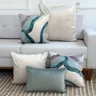 kit 5 capas almofadas veludo off white aquarelas e verde claro