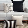 kit 4 capas almofadas veludo frase divertida listrada preta e off white