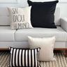 kit 4 capas almofadas veludo frase sai daqui humano listras preta e off white
