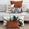kit 6 capas almofadas folhagens tigre listras ikat e veludo terracota