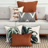 kit 6 capas almofadas folhagens tigre listras veludo terracota