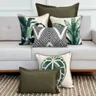 kit 6 capas almofadas linhao cru folhagens e linho verde