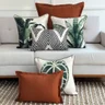 kit 6capas almofadas linhao cru folhagens listras ikat e linho terracota