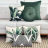kit 6 capas almofadas linhao folhagens veludo e redonda verde