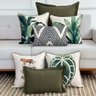 kit 7 capas almofadas linhao cru folhagens tigre e linho verde