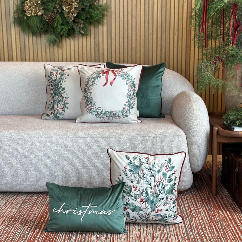 kit 5 capas almofadas natal veludo azevinhos christmas e verde