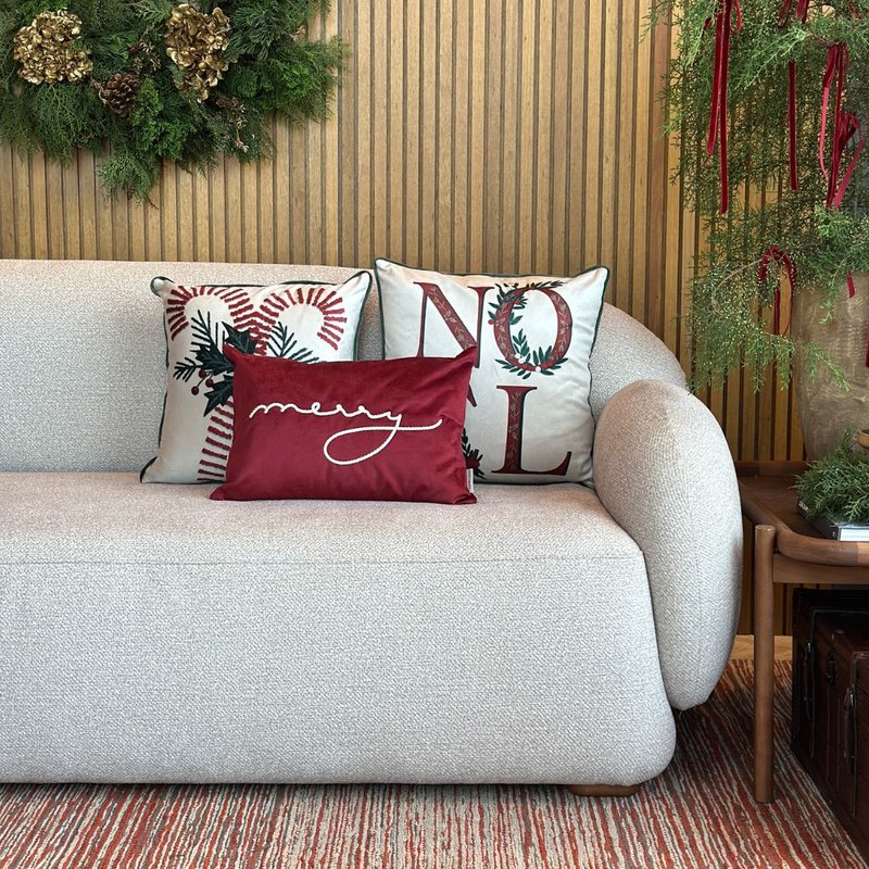 kit 3 capas almofadas natal veludo noel bengala e merry bordo