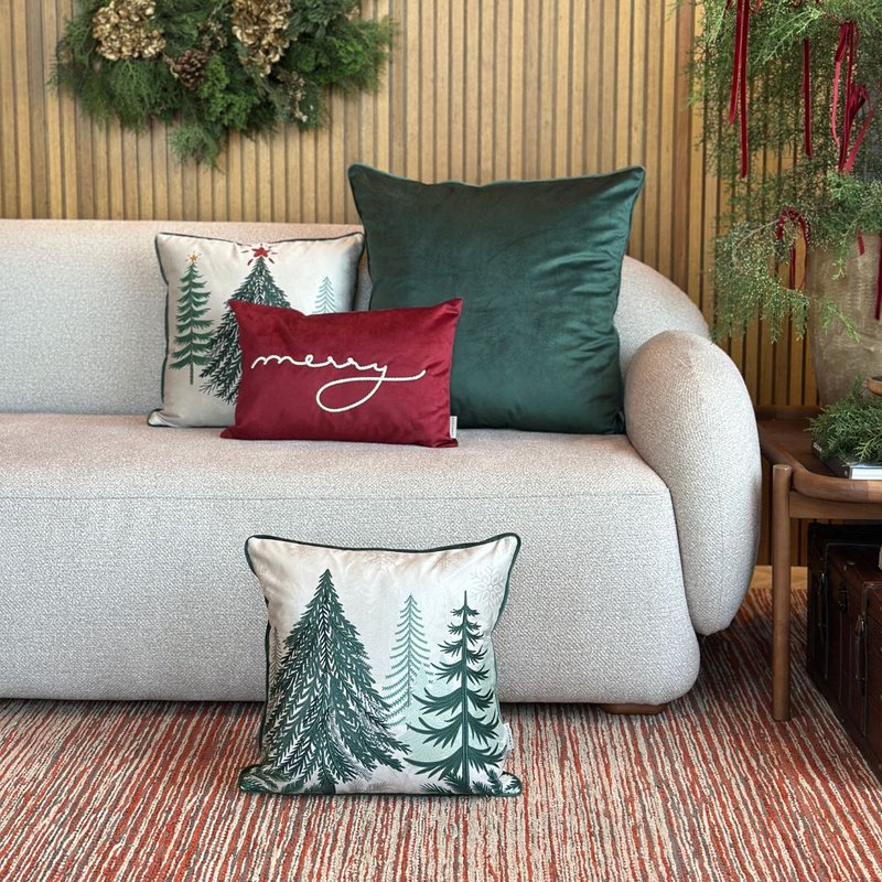 kit 4 capas almofadas natal veludo pinheiros merry boro e verde