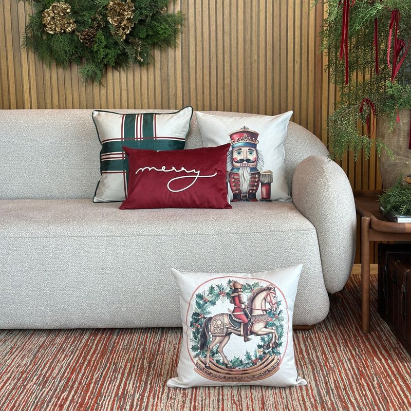 kit 4 capas almofadas natal linhao soldadinho quebra nozes merry e xadrez