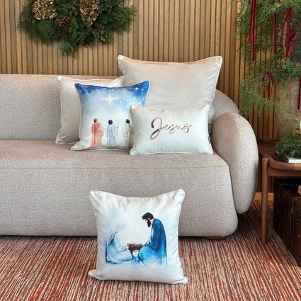 kit 5 capas almofadas natal linhao crista e veludo off white