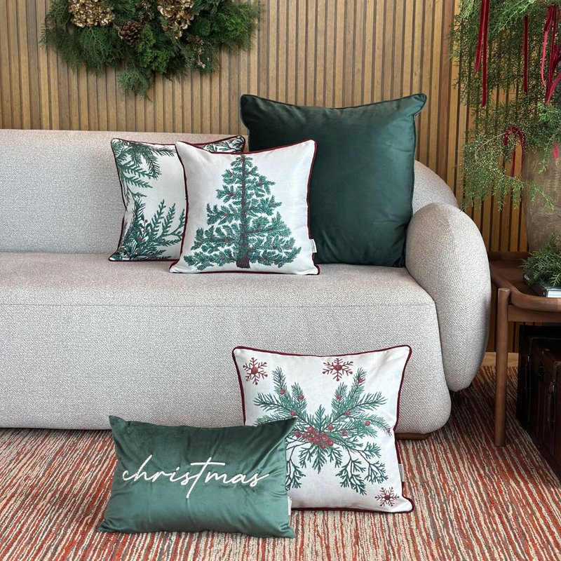 kit 5 capas almofadas natal linhao veludo verde e christmas