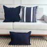 kit 3 capas almofadas linho azul marinho e algodao listrada