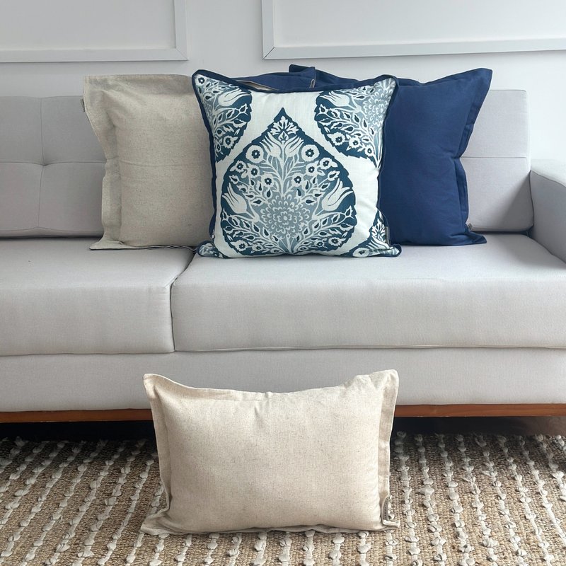 kit 4 capas almofadas linho cru azul jeans e entreposto estampada