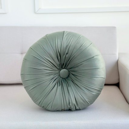 almofada decorativa veludo redonda com botao 45cm verde claro 1