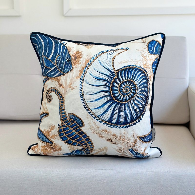 capa almofada linhao fundo do mar azul com debrum azul 12