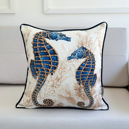 capa almofada linhao fundo do mar azul com debrum azul 8