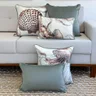 kit 5 capas almofadas linhao branco corais e mares e lisas verde claro