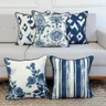 kit 5 capas almofadas linhao branco com debrum azul garden azul