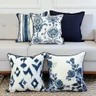 kit 5 capas almofadas linhao branco flores floras ikat listras e linho azul