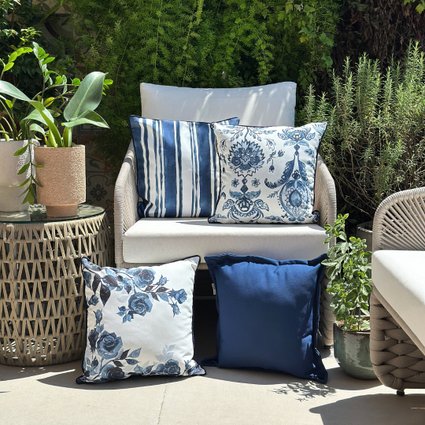 kit 4 capas almofadas impermeaveis floral listras flores e azul